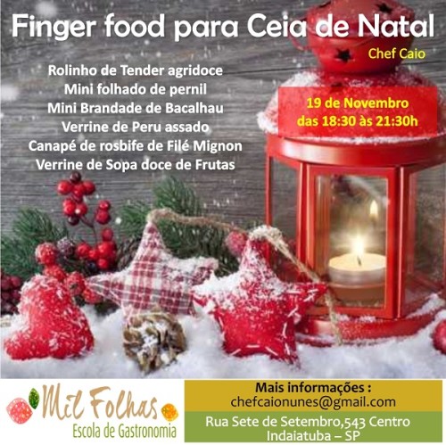 Finger food Aulas de culinária é na Mil Folhas Escola de Gastronomia