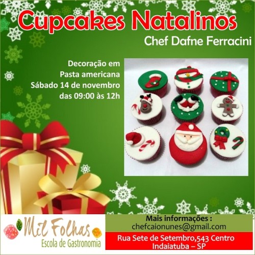 cupcakes natalinos Aulas de culinária é na Mil Folhas Escola de Gastronomia